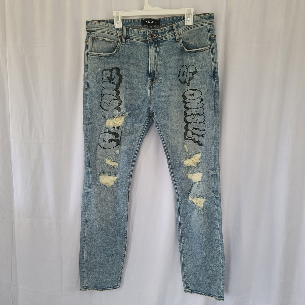 AKOO Men's Denim No Rivals Distressed Jean Blue Size 40